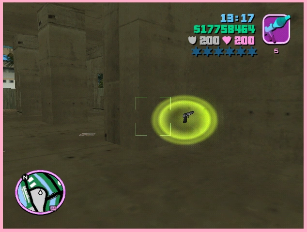 Close-up of that surreal gun, completely out of place among bricks and cement.
