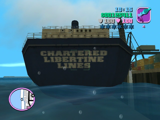 این همون کشتی Chartered Libertine Lines توی Vice City Storiesه — همونی که زیرش شنا میکنی و بهت میگه برو ساختمان VCN رو بگرد.