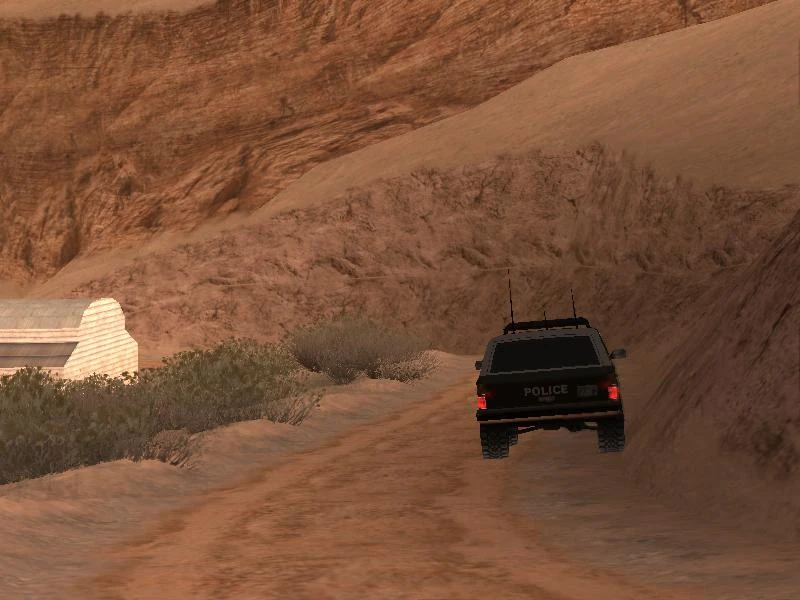 The Desert Ranger police SUV that spawns for rural patrols — the very vehicle cops can't drive straight.