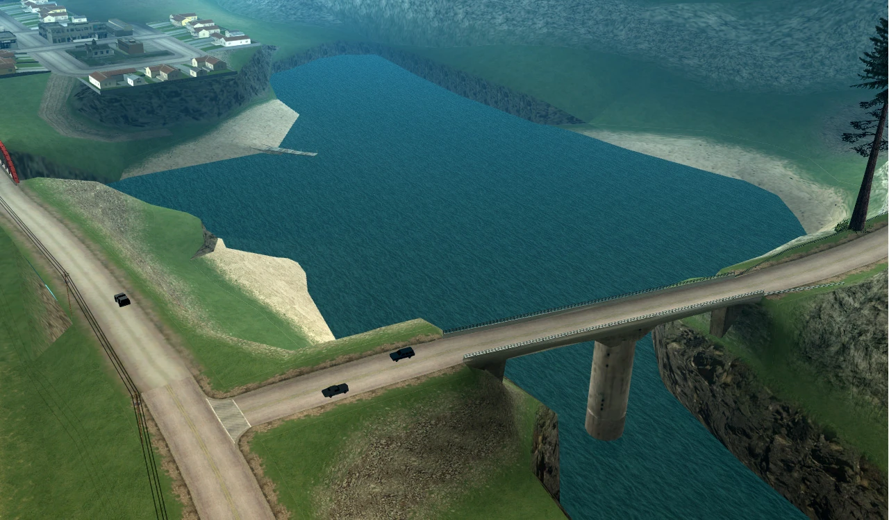 Fisher's Lagoon on the San Andreas map — the cursed spot where the abandoned wheelchair spawned decades of horror myths.