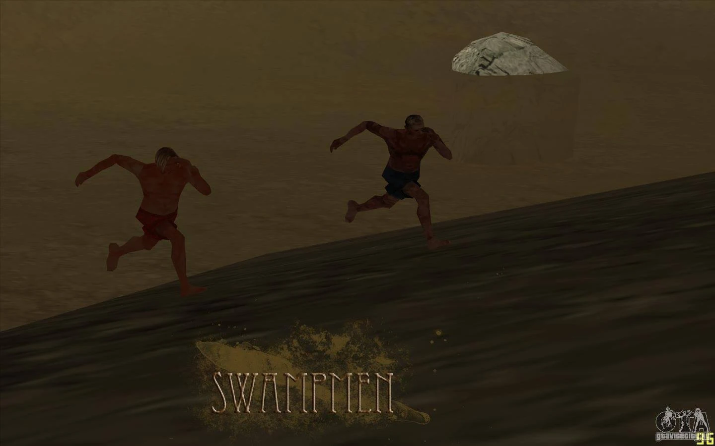 A fake 'sighting' of the Swampmen in San Andreas — exactly the kind of hoax video the Mythemix mod spawned, fooling players into thinking this fabricated myth was real.