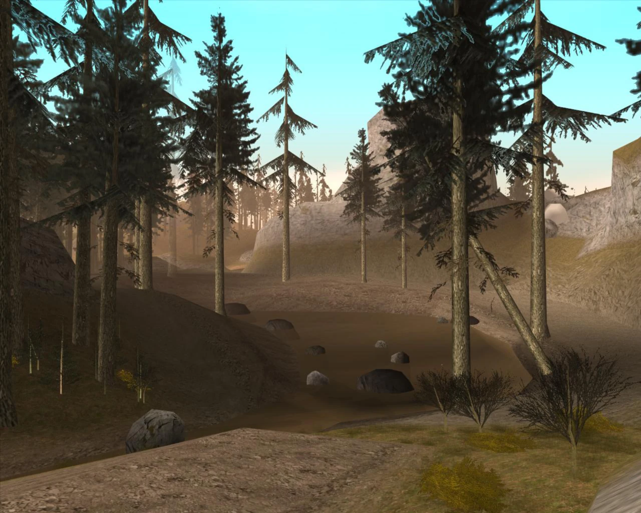 مسیر Back o' Beyond توی San Andreas، جایی که میتونی تست کنی ببینی آیا این باگ عجیب گاز اشکآور روحتو میبره یا نه.