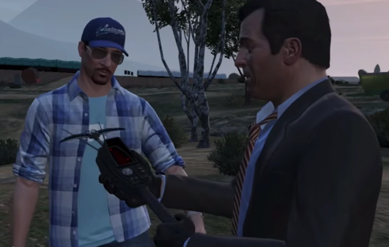 The classic P.K.E. Meter that Rockstar straight-up copied — T-shaped antenna and flapping sensor wings on full display, the same gadget you'll use to 'detect' space garbage in that Epsilon mission.