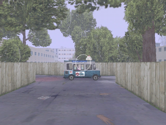The Cherry Popper ice cream truck cruising Vice City streets — sweet on the outside, sinister secrets behind the factory walls.