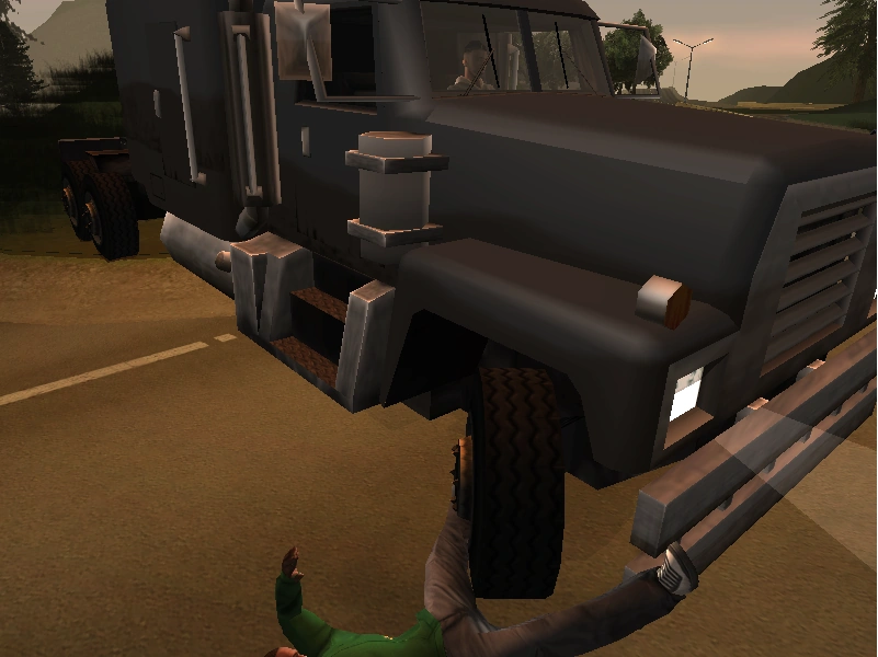 Tanker from another angle, fully reversed and disorienting—the glitch escalating hard.
