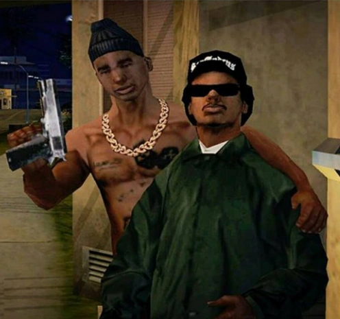 OG Ryder in his classic orange look — back when he was probably still scripted as loyal. The voice lines just never got updated when Rockstar flipped the script.