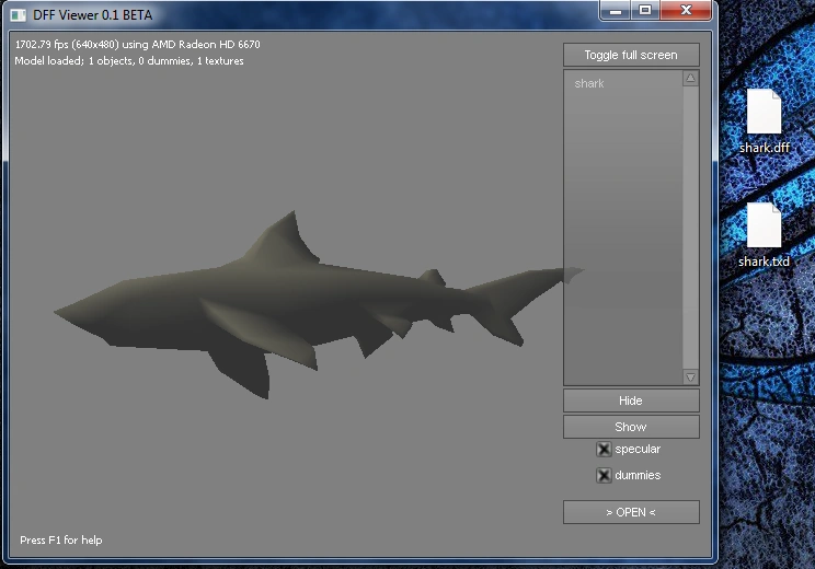 The raw shark DFF model straight from the game files — Rockstar actually built this, not a glitch.