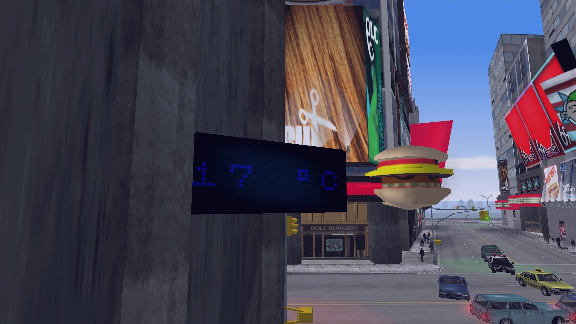 ظهرِ آفتابی GTA III، ۱۷ درجه. ساعت و دماسنج با هم کار میکنن مثل یه زوج قدیمی.