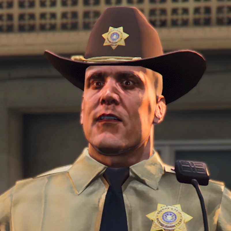 Deputy Kirkman on patrol in Paleto Bay—looks like any other LSSD cop, but that name's a dead giveaway nod to Walking Dead creator Robert Kirkman.