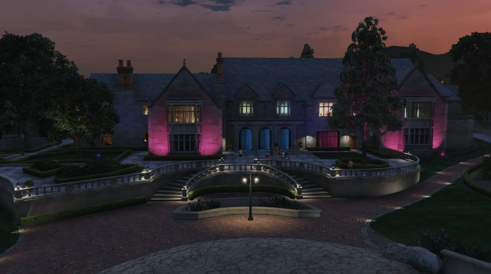 The mansion at night — this is when Soulwax FM kicks in and the party starts.