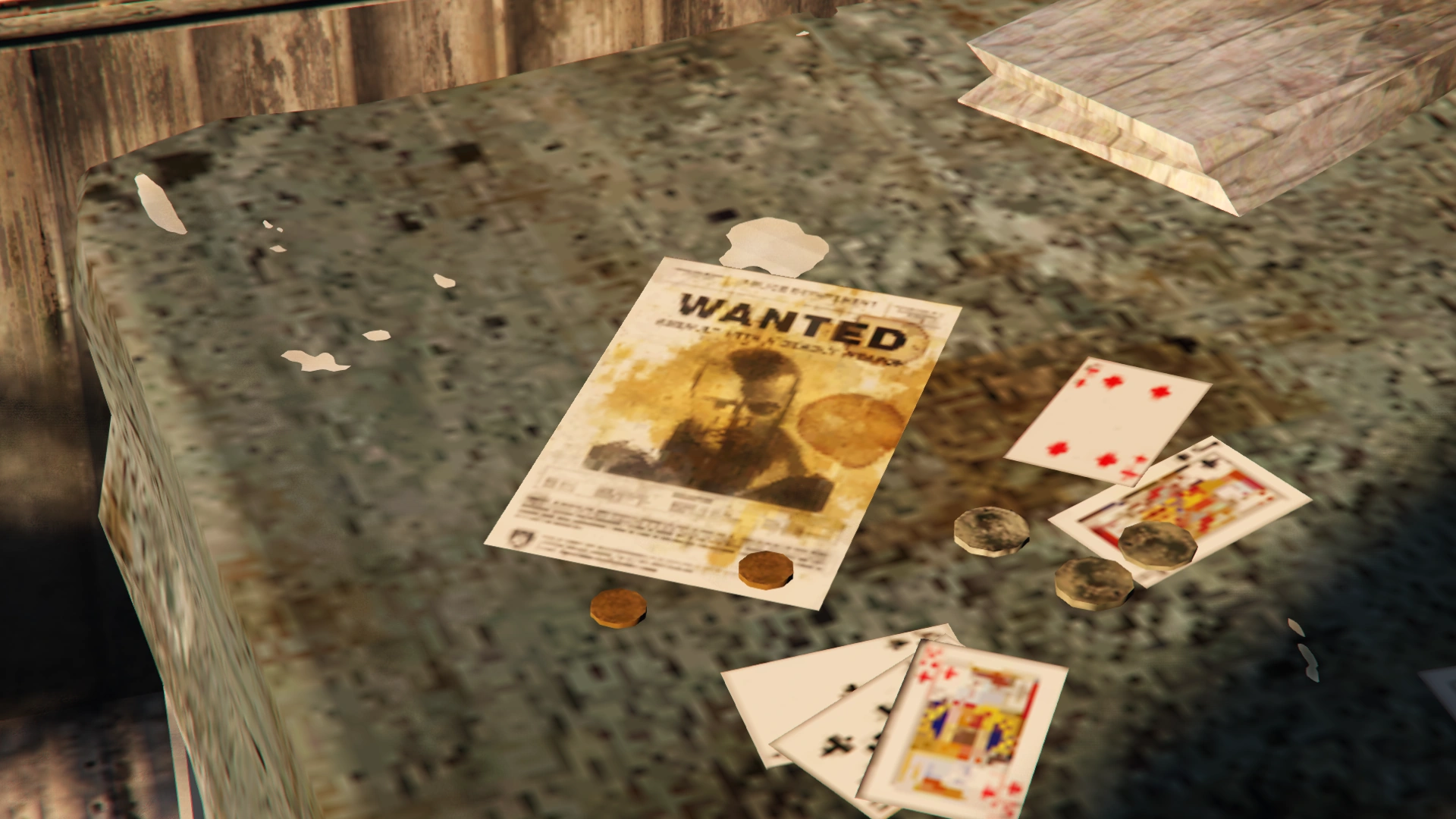 There it is — the GTA IV LCPD most wanted poster, just sitting on a table in the sticks. Liberty City came to San Andreas.
