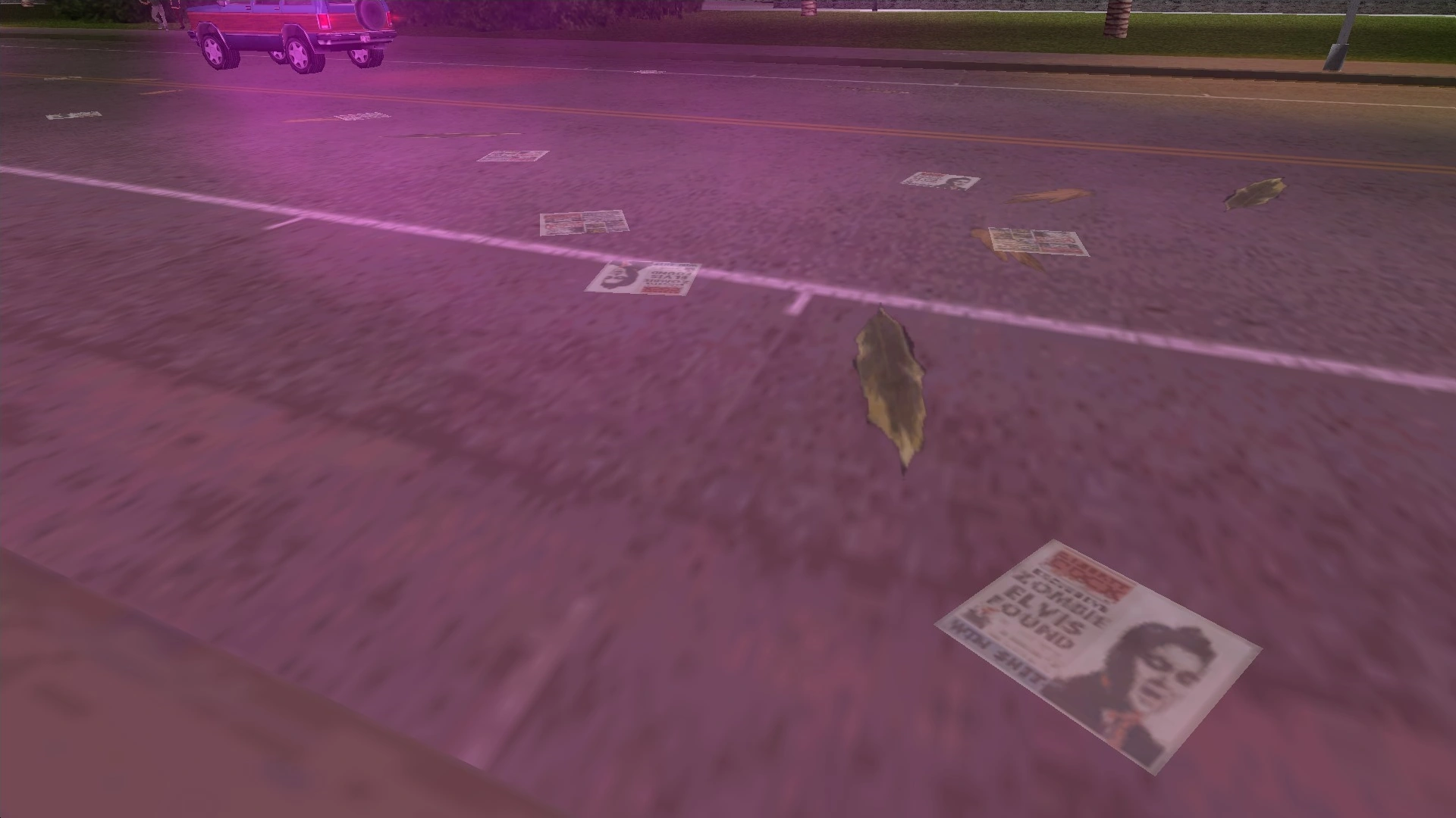 One of the scattered Vice City newspapers still rocking the original 'Zombie Elvis' headline — back when Rockstar didn't give a damn.