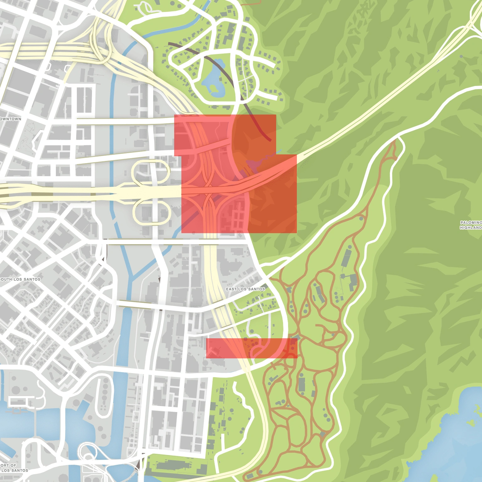 Murrieta Heights sur la carte de GTA V : le « Robin des Bois d'El Dorado » vit toujours, sans sa tête dans le bocal.