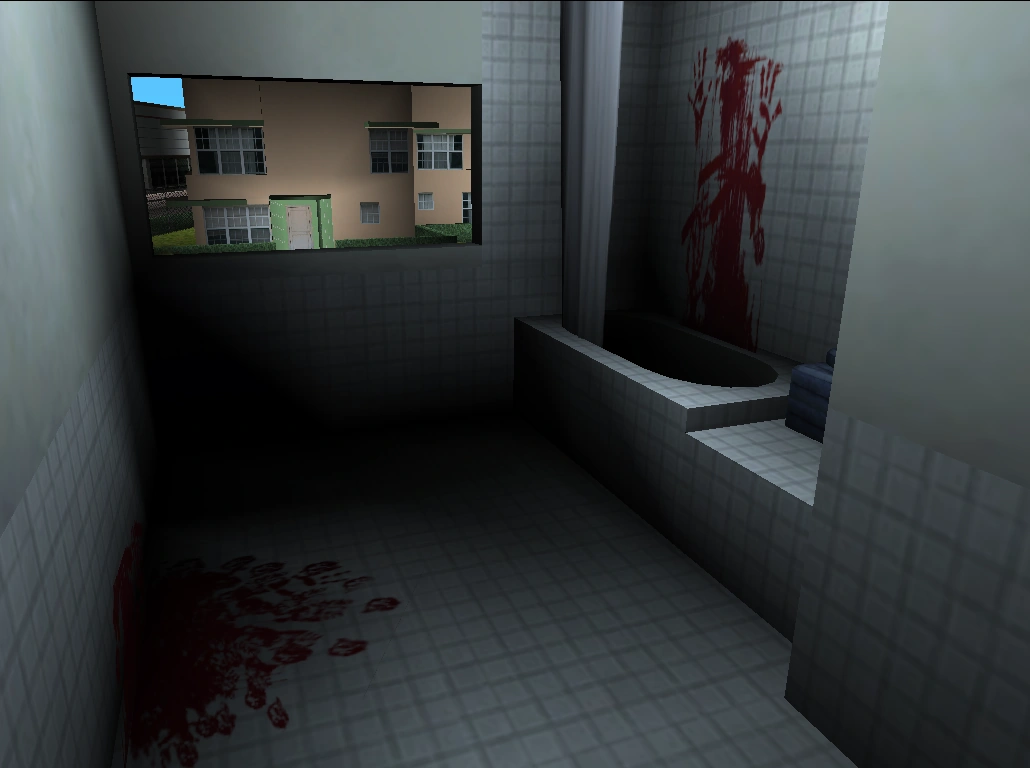 The full bathroom view—ground zero for that brutal chainsaw scene Tony Montana barely survived.