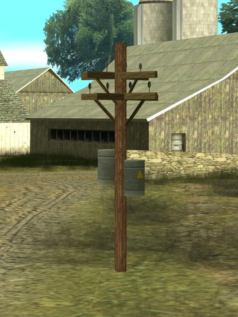 The infamous Blueberry Acres pole—long mythologized as San Andreas's exact center, but actually just a dev compilation error a few feet off the true 0,0,0 mark buried underground.
