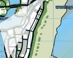Washington Beach marked on the map — ground zero for a myth that turned out to be pure cheat-code trickery.