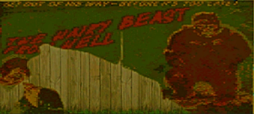 Probably a billboard or in-game shot of The Hairy Beast from Hell itself—Rockstar's love letter to Monster from Green Hell baked right into the GTA universe.