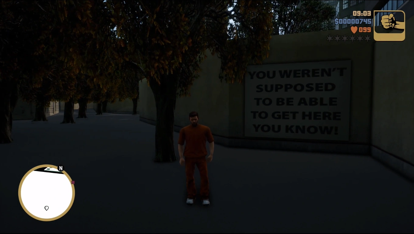 این دیگه نسخه Definitive Edition GTA III هست که سازندهها بالاخره گرامر درست کردن! «You weren't supposed to...» — بالاخره یاد گرفتن آپاستروف بذارن.