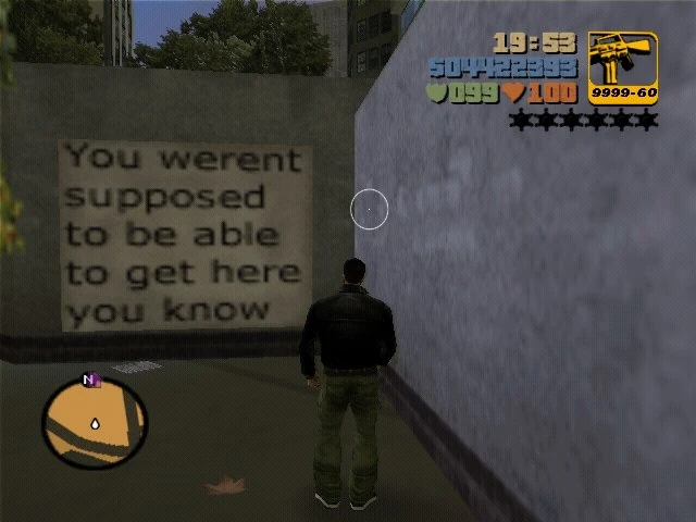 این همون تابلو افسانهای توی GTA III اصلیه — غلط املایی و همه چی. همون چیزی که بچهها سالها دنبالش بودن.