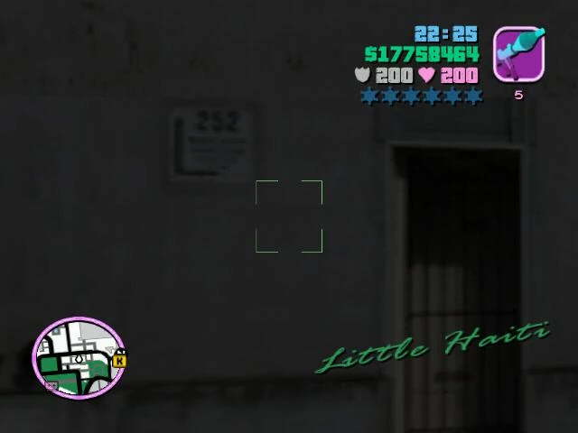 Close-up on that cursed number 252 above the door — same digits from Ralph Adam's 1886 haunted house tale, dropped exactly one century later into 1986 Vice City. Classic Rockstar detail.