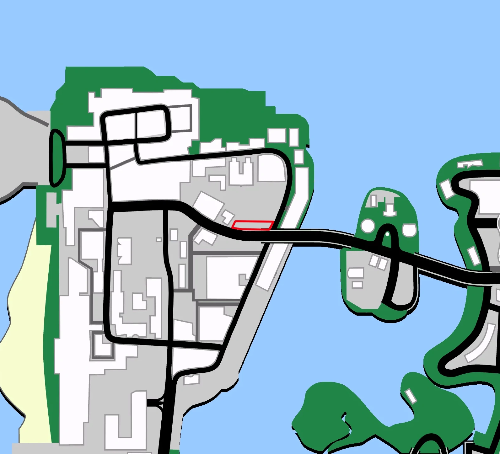 نقشه Vice City اصلی، جایی که هنوز پنجره بازه و می‌تونی بپری توش برای رسیدن به اتاق مخفی تخم‌مرغ شکلاتی.