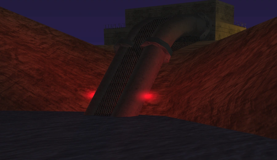 Sea pipes near the base—either disposal for shady experiment waste or just another weird San Andreas landmark.