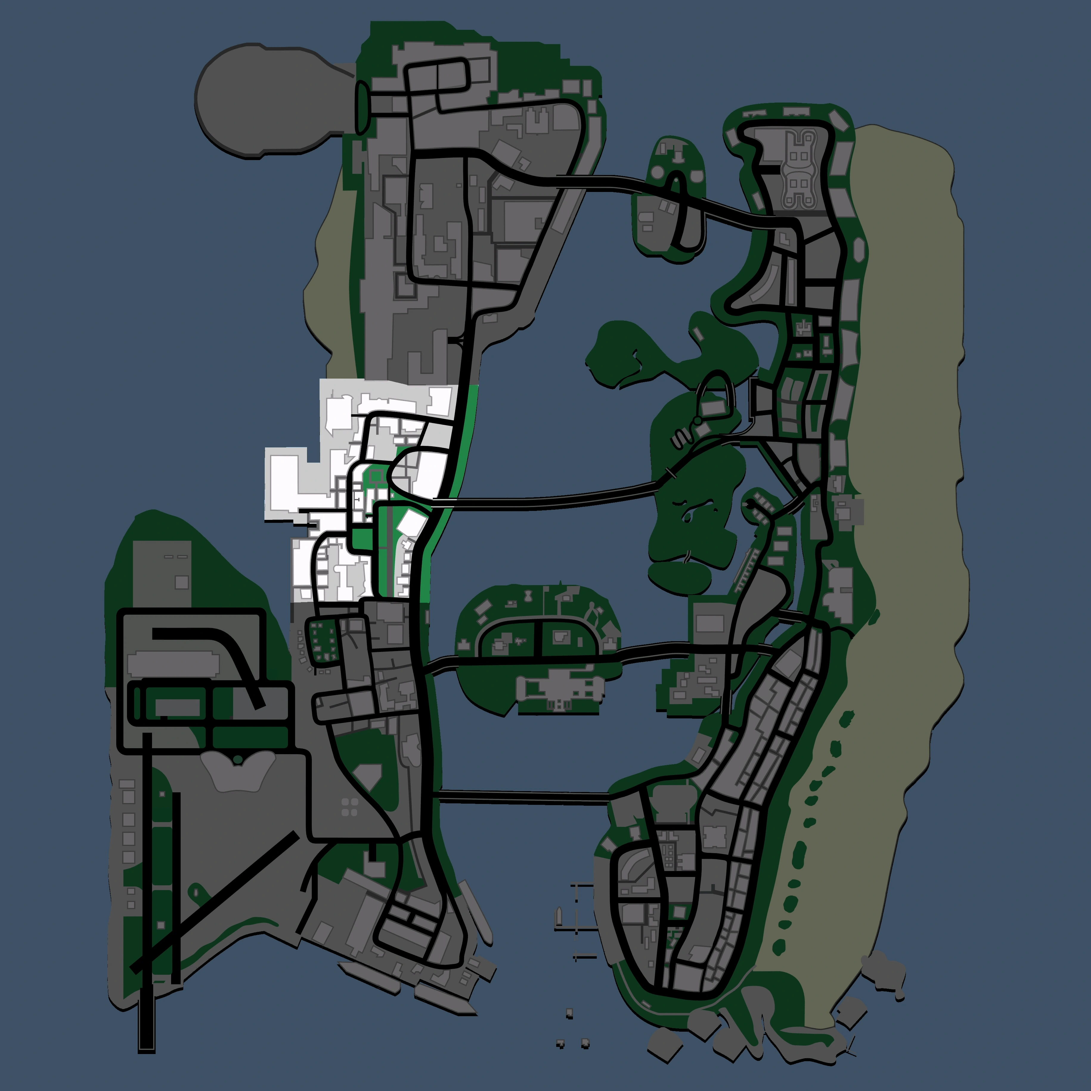 نقشه Vice City از هائیتی کوچیک توی GTA VC — همونجایی که همیشه هواش ابری و تاریکه.