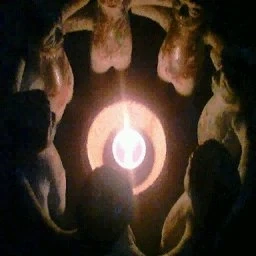 The actual portrait sparking the rumors — figures worshipping around a glowing object inside his crib.