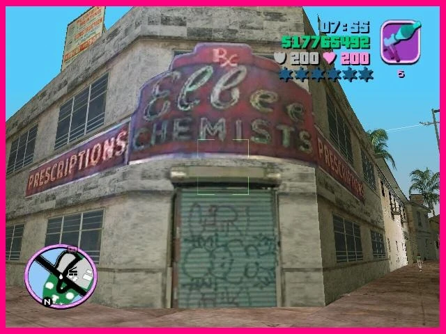 Wide shot of Prawn Island — the whole 'hood's basically one big MJ tribute.