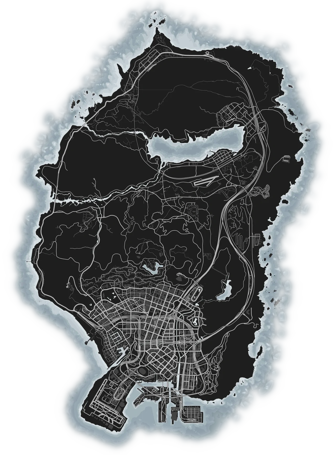 نقشه رسمی GTA V؛ بازیکنها سالها دنبال روح سیجی توی کوههای Blaine County گشتن، ولی هیچی پیدا نکردن.