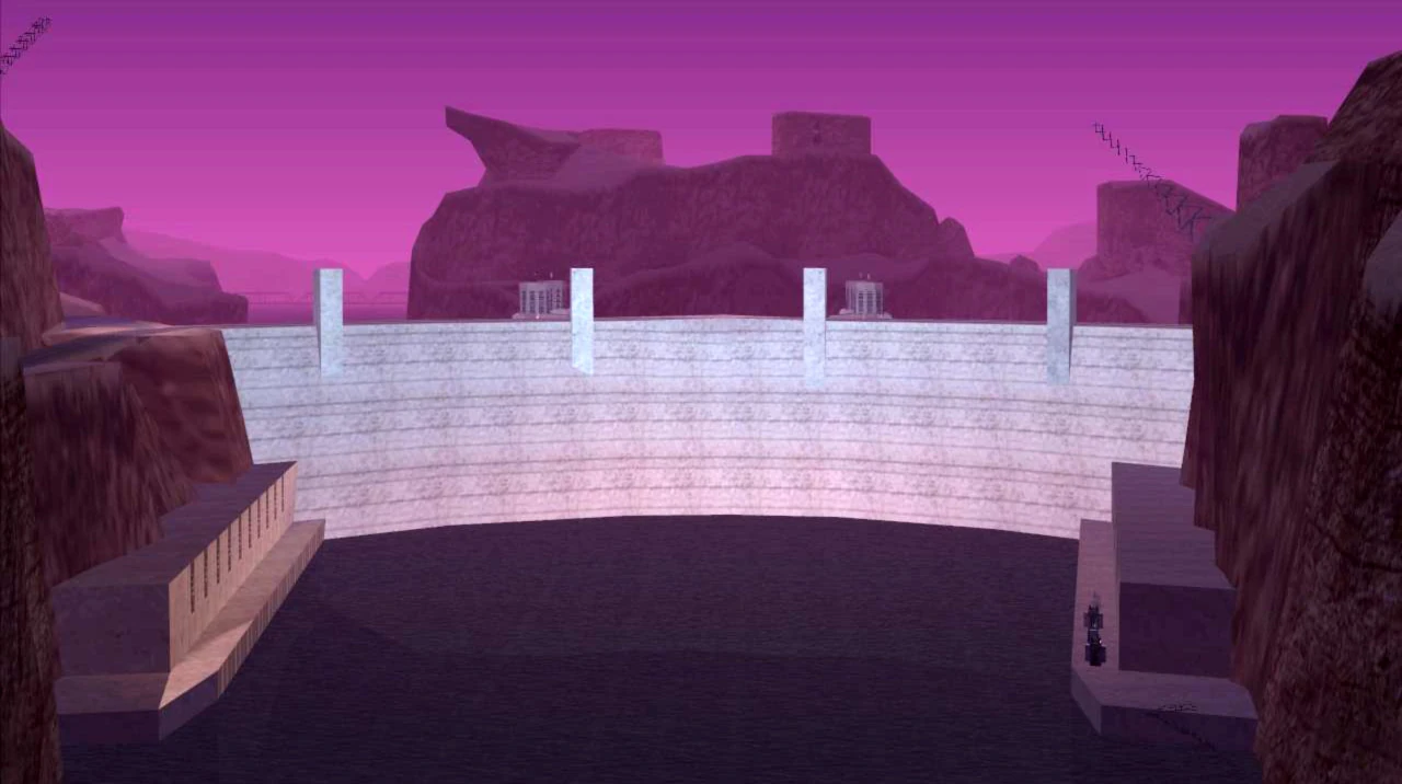 Official Sherman Dam screenshot with the red Sadler cruising across — the exact truck that sent fans down the Epsilon rabbit hole.