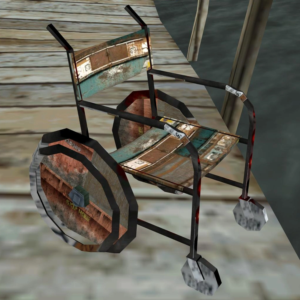 The OG Rusty Wheelchair straight outta Manhunt — but peep those wheels, that's straight-up dumpster texture.