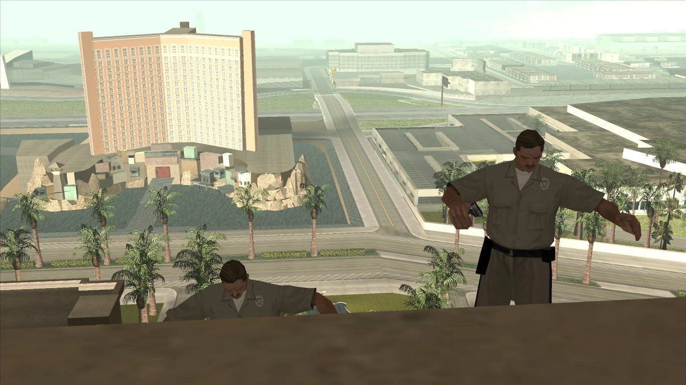 Interior shot of the San Fierro Driving School where Michelle Cannes is chatting with the pedestrian who later skydives onto the roof.