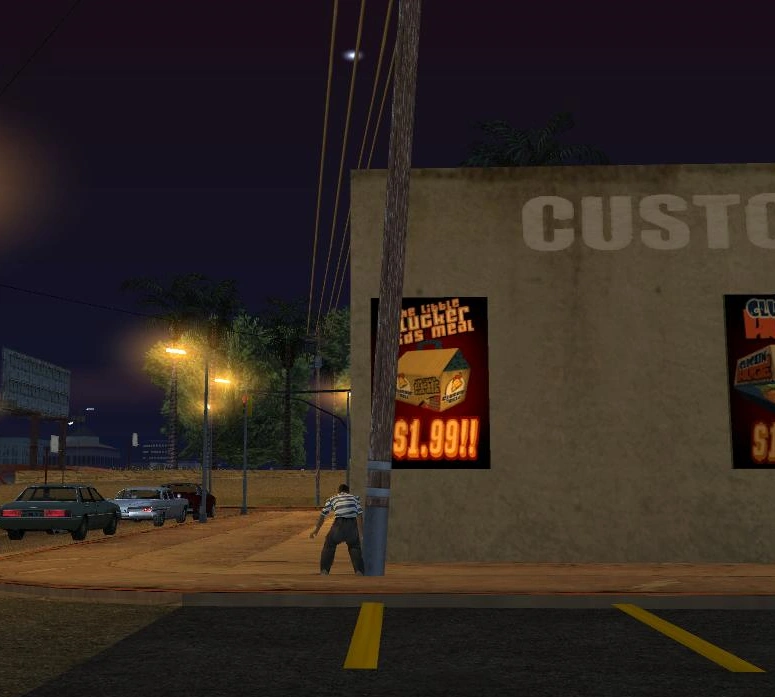 Close-up of the roof where the pedestrian has landed after their impossible fall — makes zero sense, but it's GTA.