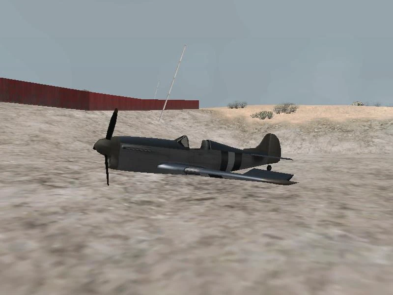The smoking aftermath of suicidal airplane behavior—the devs left this in on purpose because they thought crashes were hilarious.