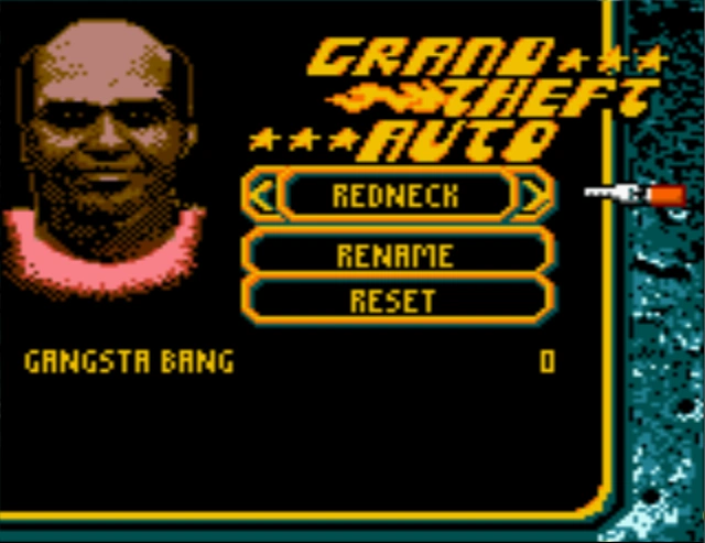 The GBC character select screen — where Redneck waits among the hidden roster for someone to punch in 'SUMNER.'