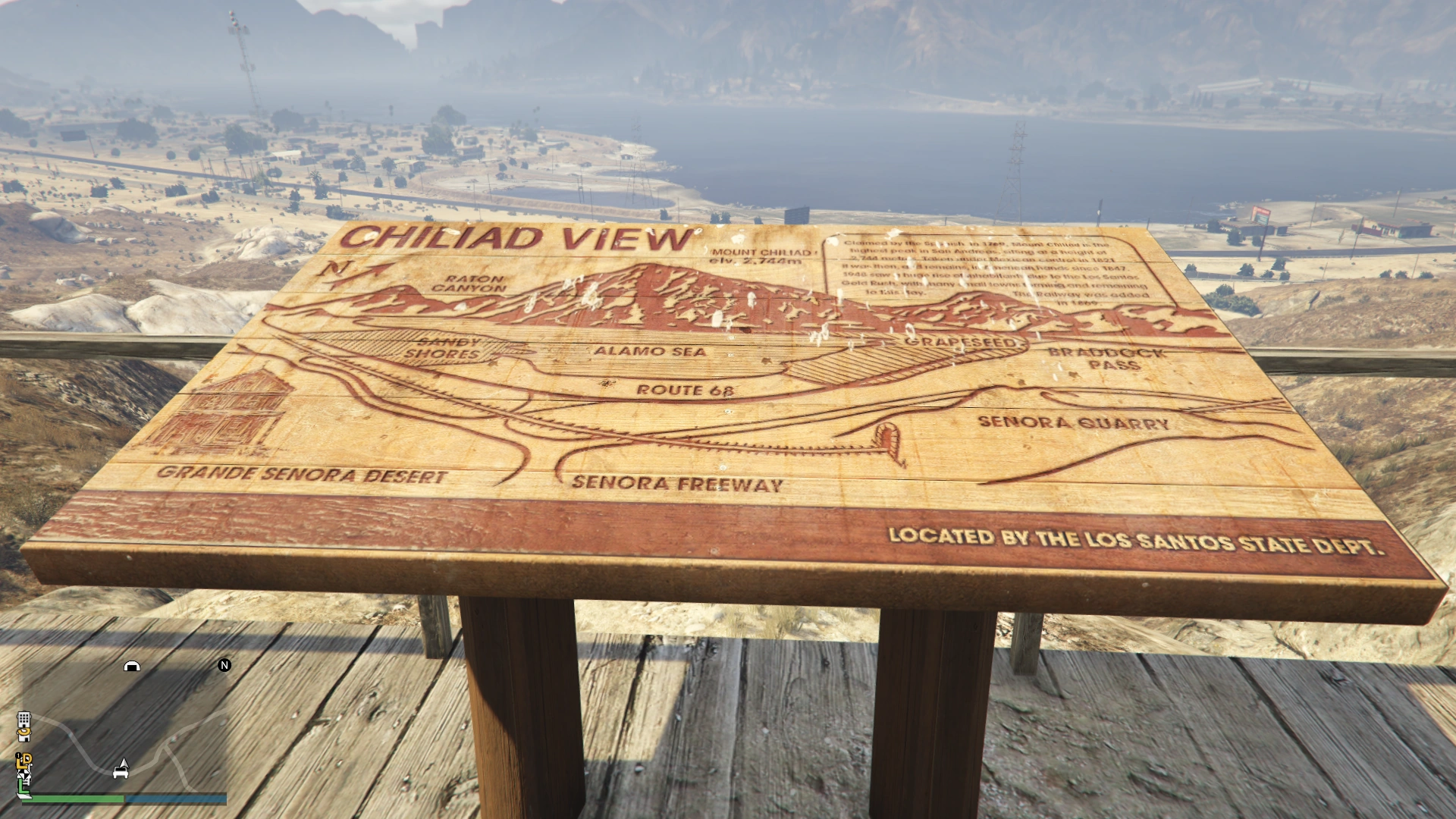 The desert welcome sign — Trevor passes this going to or waking up from his gasoline bender.